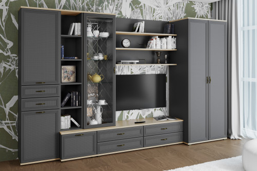 Гостиная Карина-11 с фасадом Серый Оникс После того, как вы сделаете заказ, мебель придет на московский склад в течении 10-12 рабочих дней