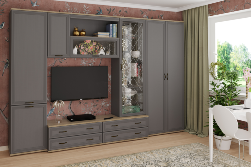 Гостиная Карина-16 с фасадом Серый Оникс После того, как вы сделаете заказ, мебель придет на московский склад в течении 10-12 рабочих дней