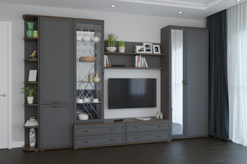 Гостиная Карина-20 с фасадом серый Оникс После того, как вы сделаете заказ, мебель придет на московский склад в течении 10-12 рабочих дней